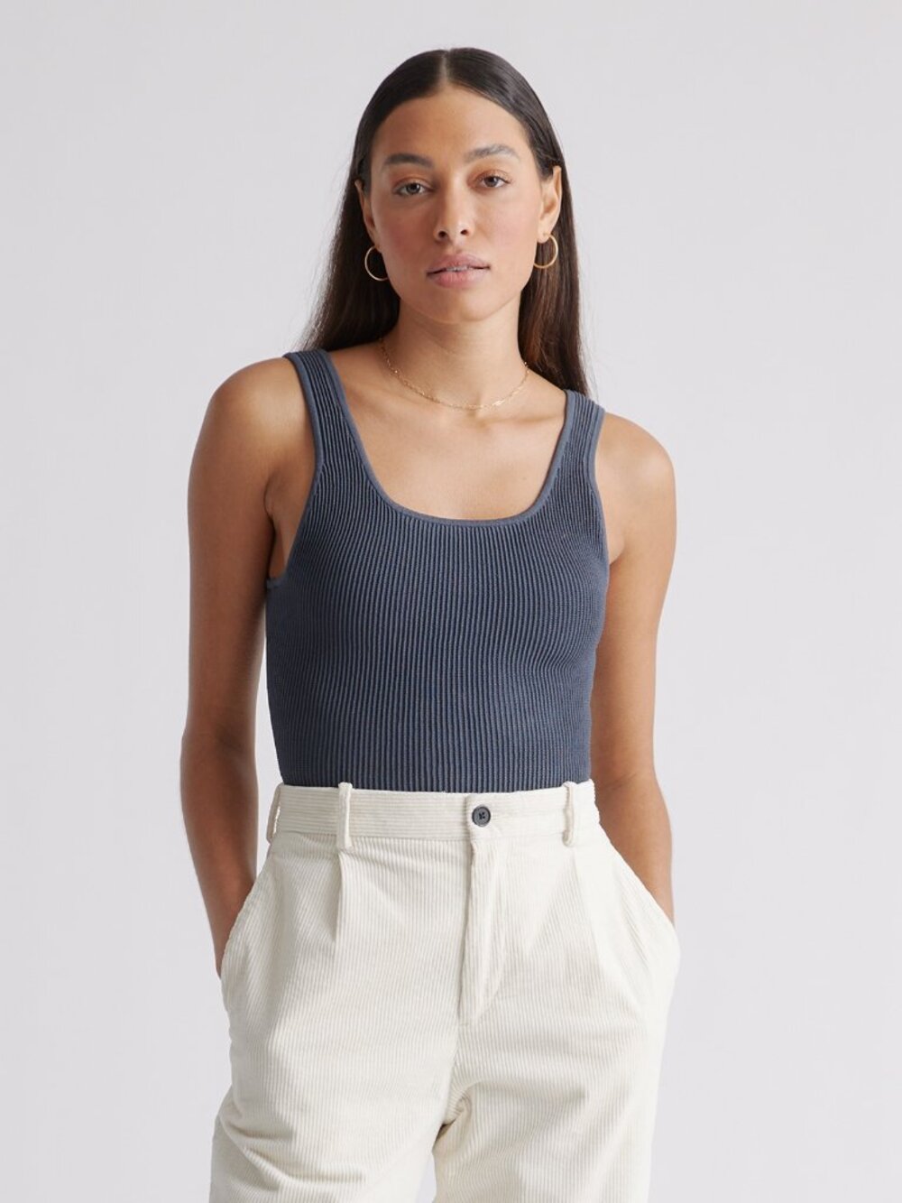 Quince Cropped Square Neck Sweater Knit Tank Grey SIze Medium